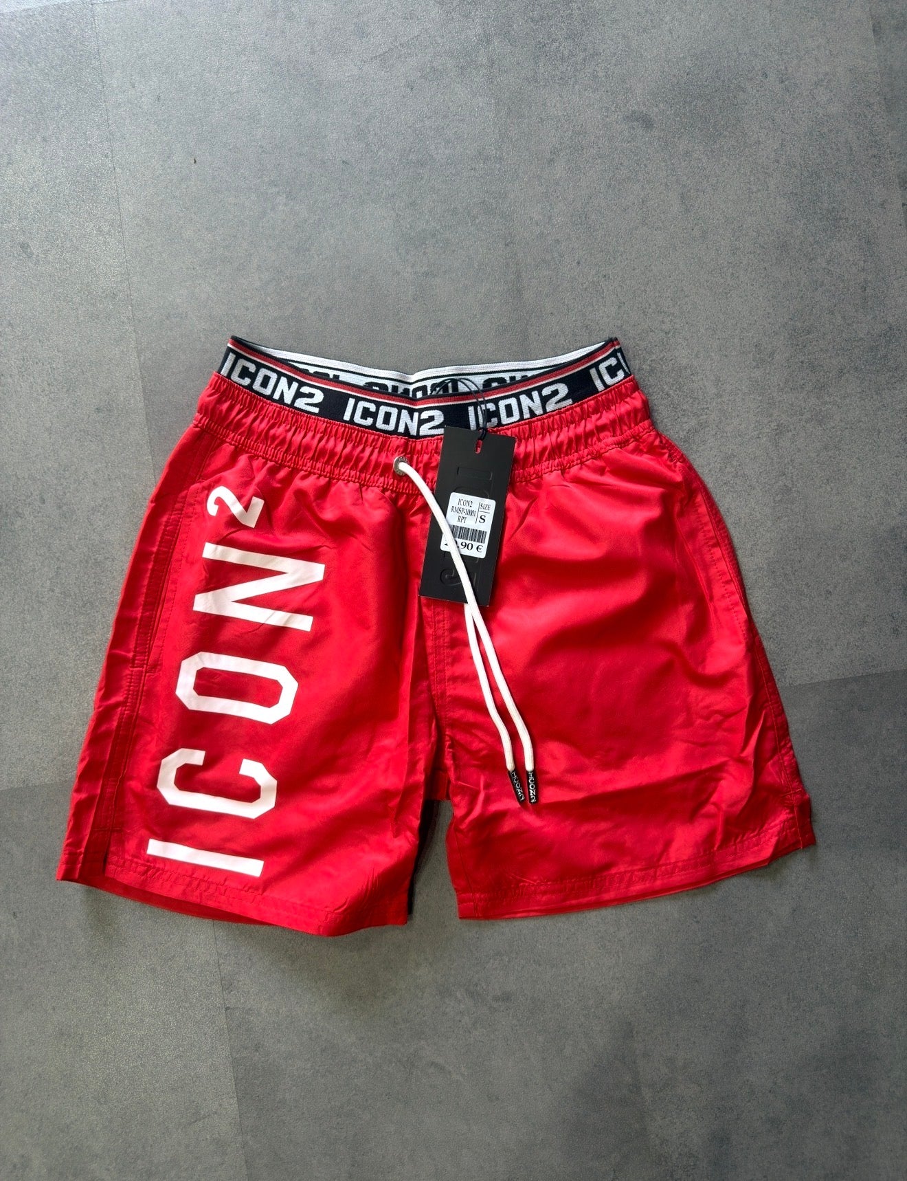Bañador Hombre Icon2 Rojo Tejido Ligero de Secado Rápido Cintura Elástica con Cordón