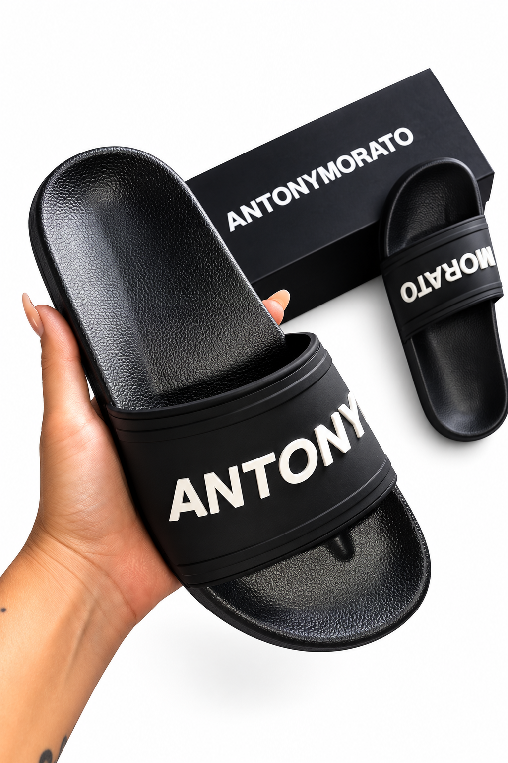 Chanclas Antony Morato Hombre Negras Logo en Contraste