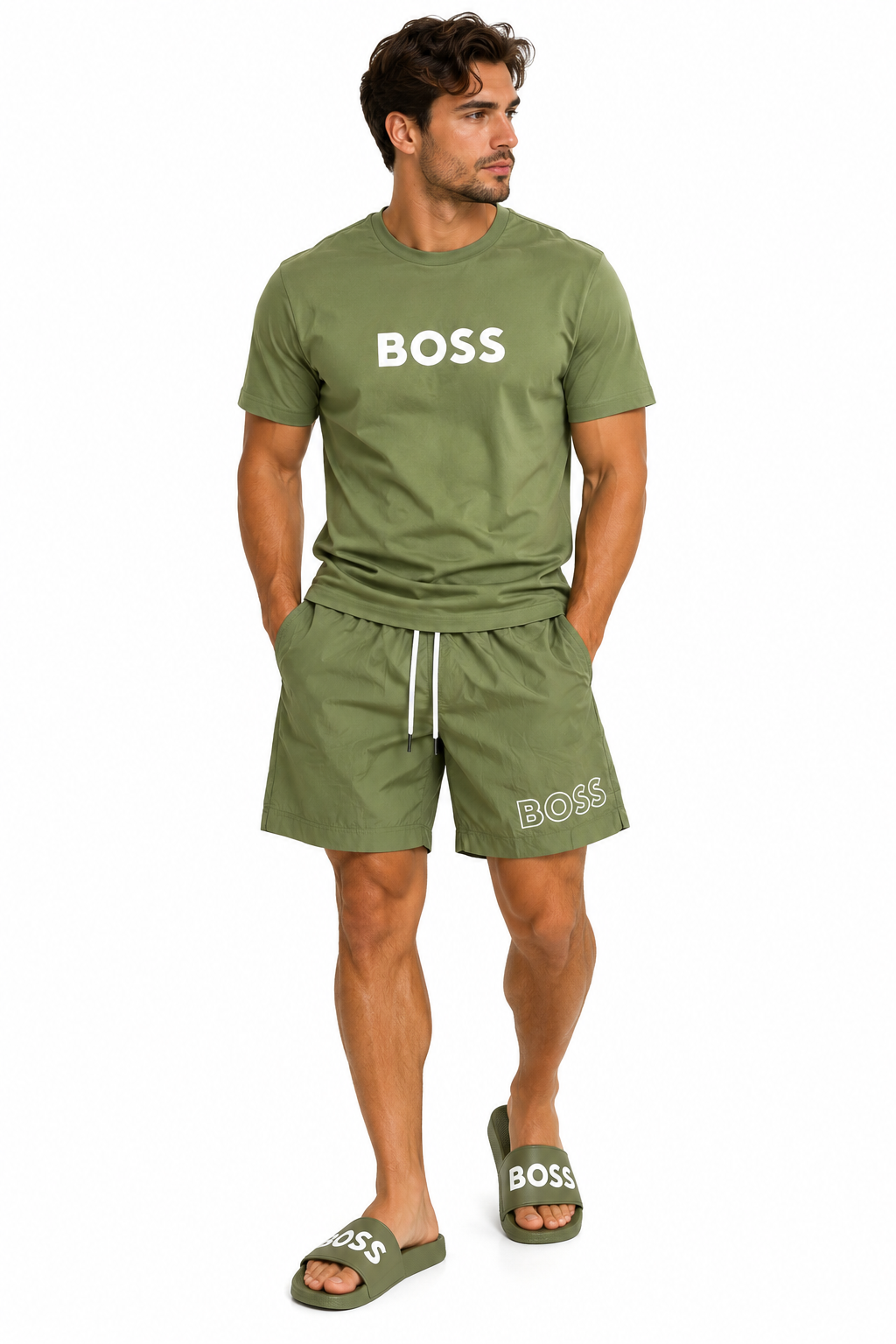 Conjunto BOSS Verde Militar Camiseta y Bañador