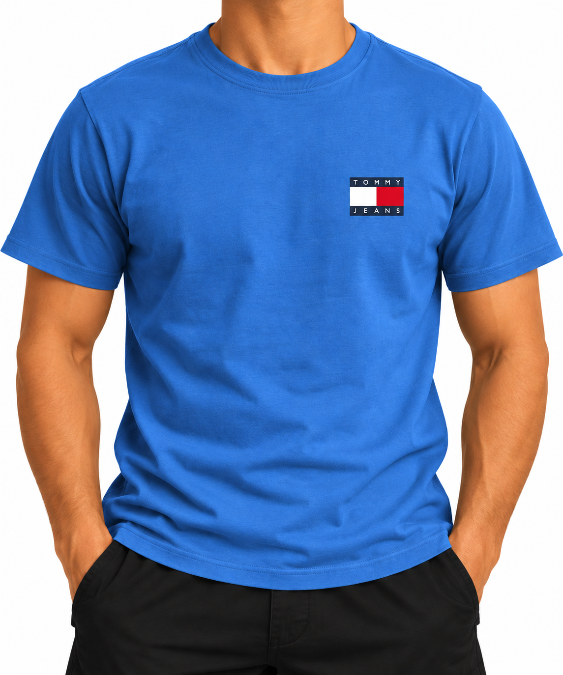 Camiseta Tommy Jeans Hombre Azul Claro Logo Parche