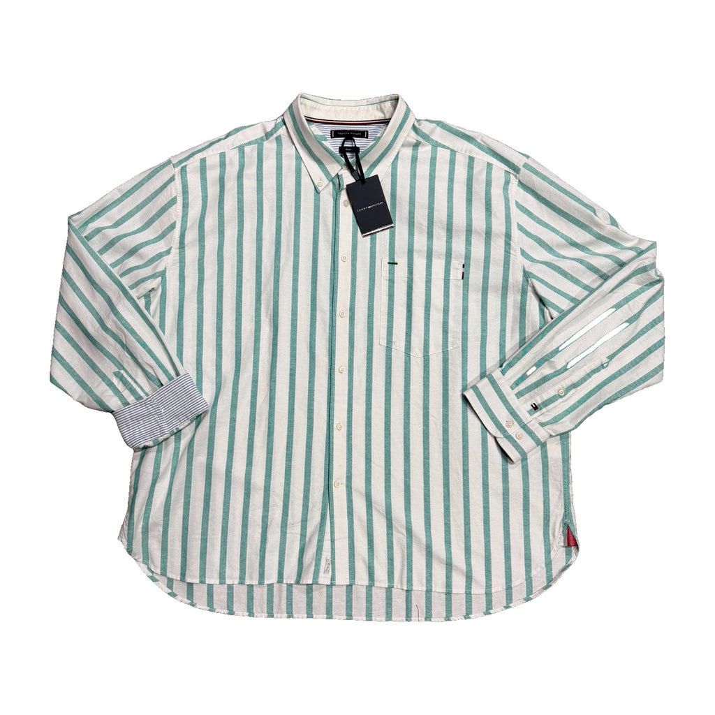Tommy Hilfiger Men's Green Striped Long Sleeve Shirt