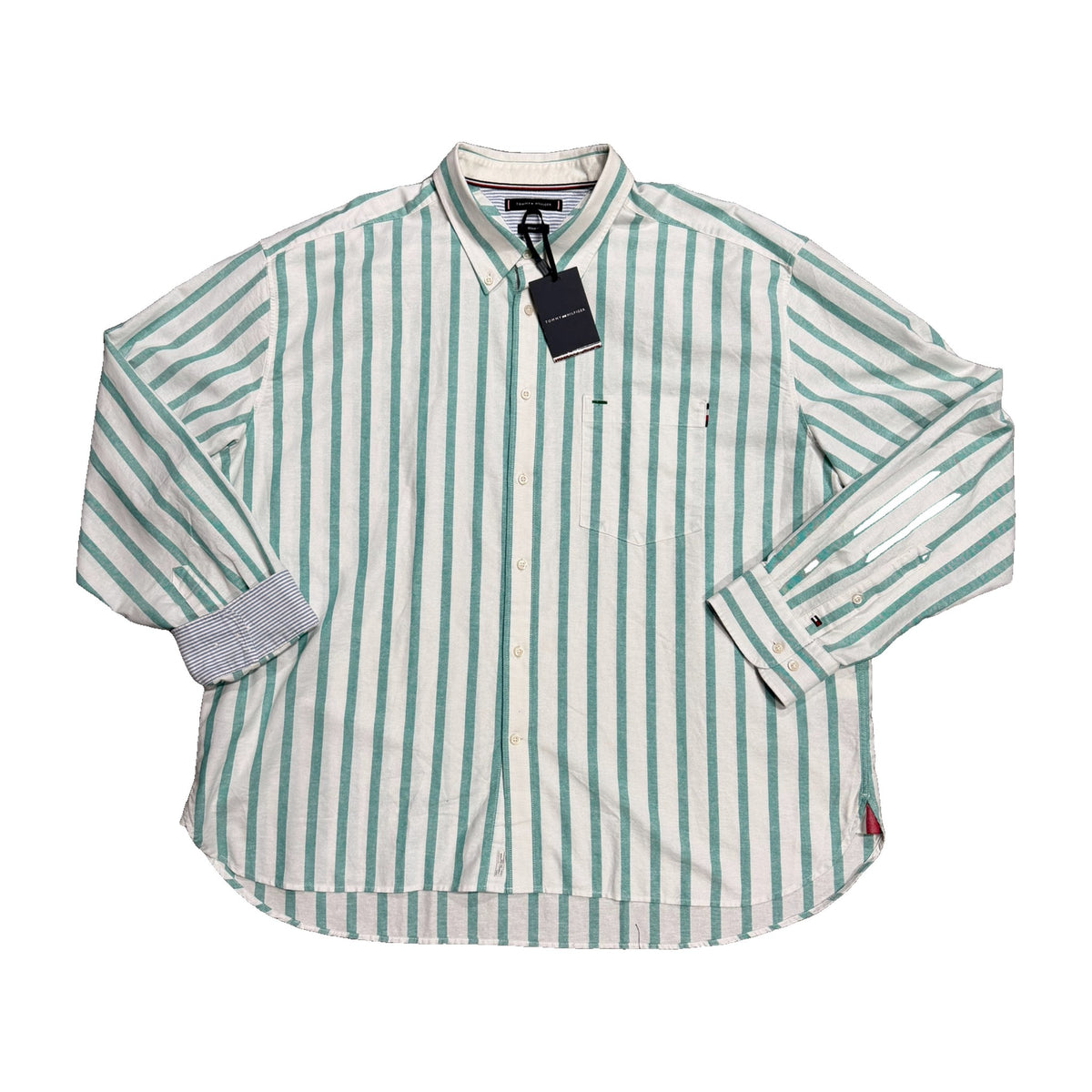 Tommy Hilfiger Men's Green Striped Long Sleeve Shirt