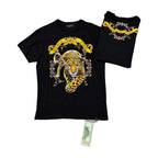 Camiseta George V Hombre Negra Leopardo Dorado