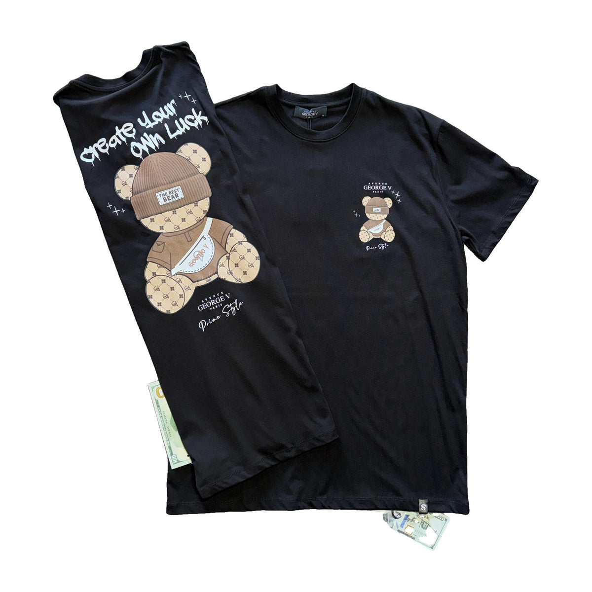 Camiseta George V Hombre Negra Oso Create Your Own Luck