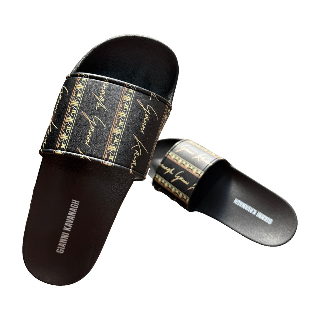 Gianni Kavanagh Black and Gold Flip-Flops