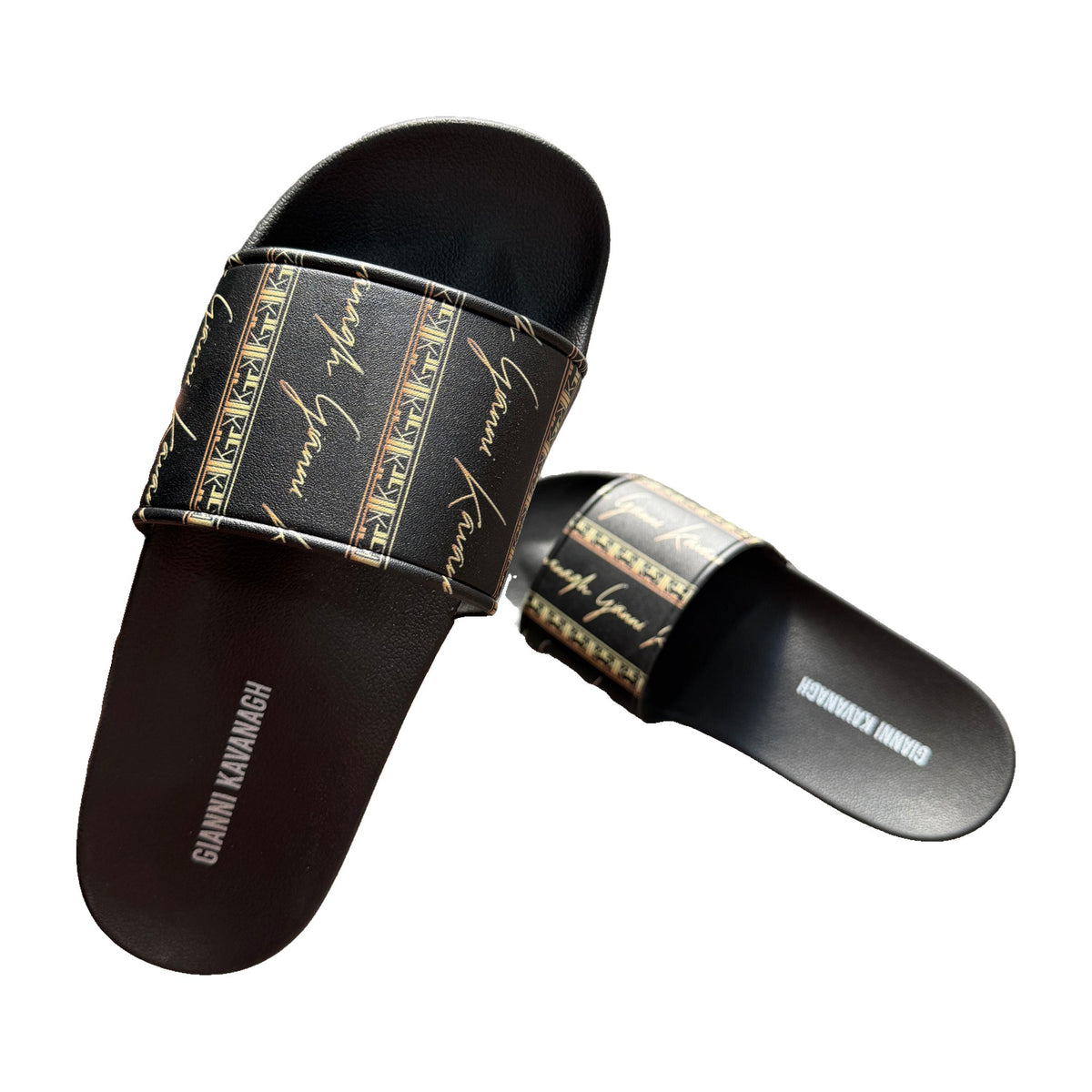 Gianni Kavanagh Black and Gold Flip-Flops