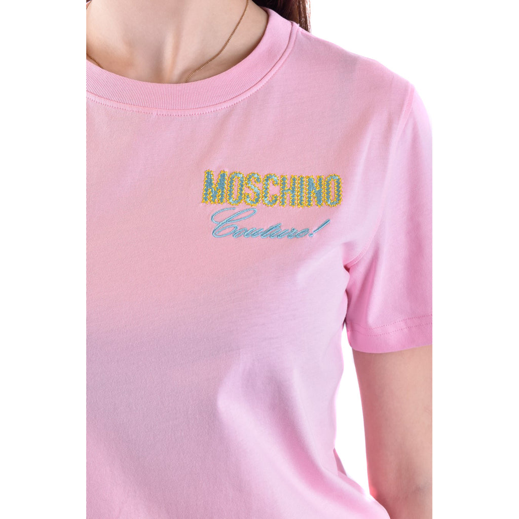 Moschino Camisetas Mujer Rosa Estampado Elegante Confeccionadas En Italia Para Primavera Verano De Alta Calidad