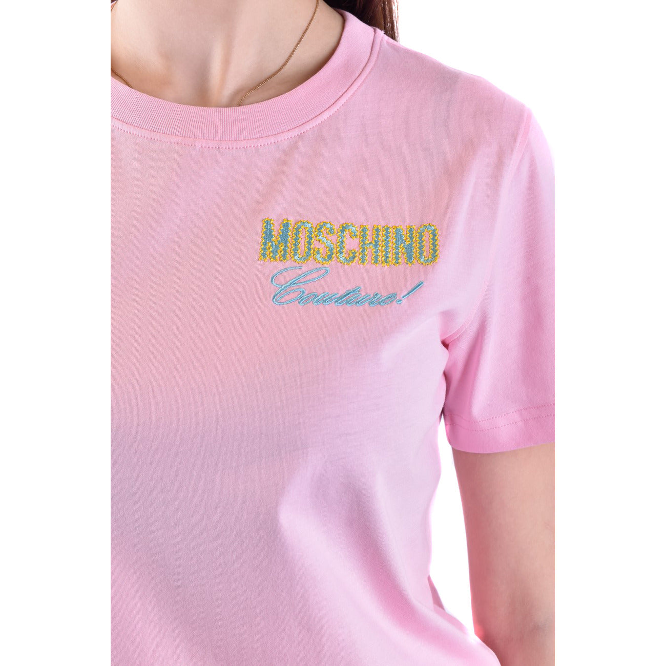 Moschino Camisetas Mujer Rosa Estampado Elegante Confeccionadas En Italia Para Primavera Verano De Alta Calidad