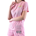 Moschino Camisetas Mujer Rosa Estampado Elegante Confeccionadas En Italia Para Primavera Verano De Alta Calidad