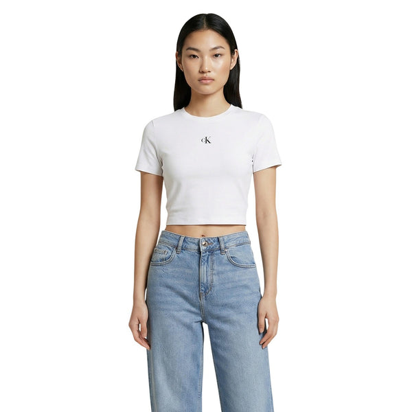Calvin Klein Jeans Camisetas Mujer Tejido Suave Beige Ajuste Cómodo Para Primavera Verano