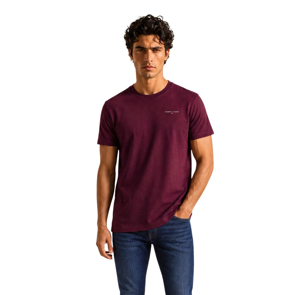 Tommy Hilfiger T-shirt Homme Manches Courtes Coton Doux Rouge Intense Coupe Élégante Qualité Premium
